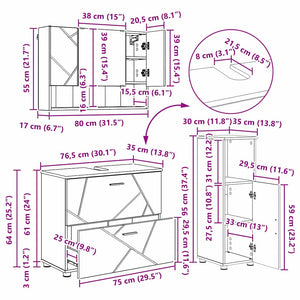vidaXL Bathroom Furniture Set with Drawers 3 pcs Smoked Oak