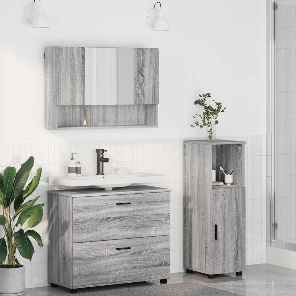 vidaXL Bathroom Furniture Set 3 pcs Sonoma Grey Plywood and Metal