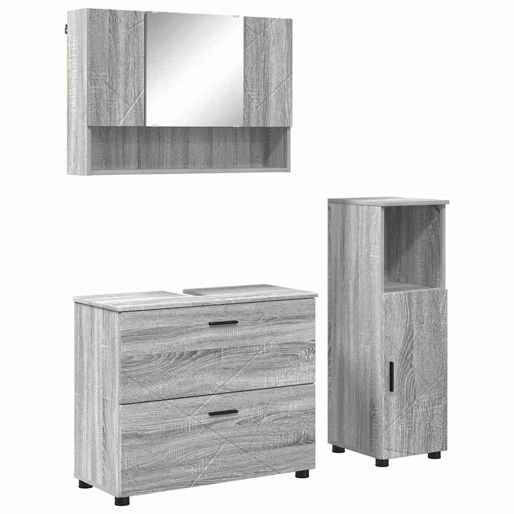 vidaXL Bathroom Furniture Set 3 pcs Sonoma Grey Plywood and Metal