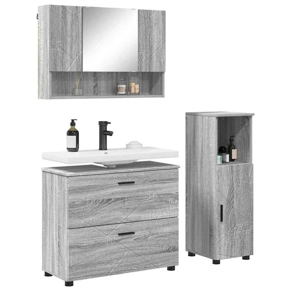 vidaXL Bathroom Furniture Set 3 pcs Sonoma Grey Plywood and Metal