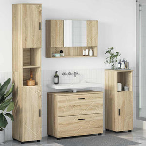 vidaXL Bathroom Furniture Set 4 pcs Sonoma Oak Plywood and Metal
