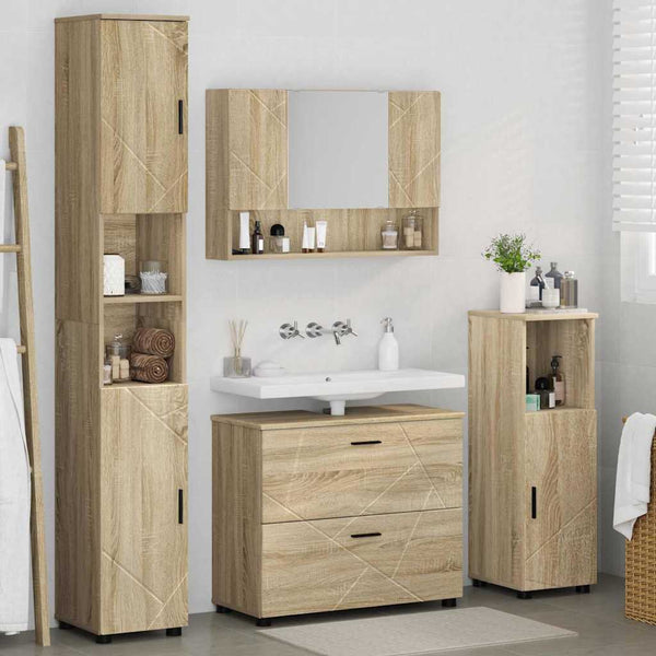 vidaXL Bathroom Furniture Set 4 pcs Sonoma Oak Plywood and Metal