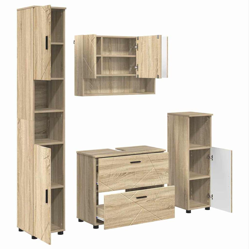 vidaXL Bathroom Furniture Set 4 pcs Sonoma Oak Plywood and Metal