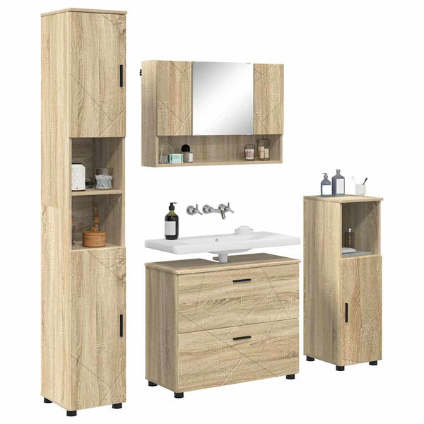 vidaXL Bathroom Furniture Set 4 pcs Sonoma Oak Plywood and Metal