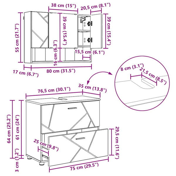 vidaXL Bathroom Furniture Set 4 pcs Sonoma Oak Plywood and Metal
