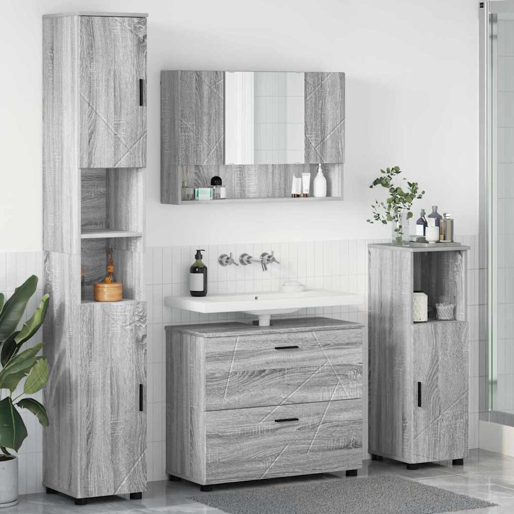 vidaXL Bathroom Furniture Set 4 pcs Sonoma Grey Plywood and Metal