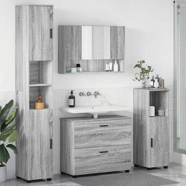 vidaXL Bathroom Furniture Set 4 pcs Sonoma Grey Plywood and Metal