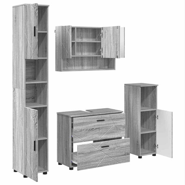 vidaXL Bathroom Furniture Set 4 pcs Sonoma Grey Plywood and Metal