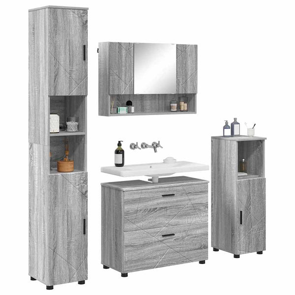 vidaXL Bathroom Furniture Set 4 pcs Sonoma Grey Plywood and Metal