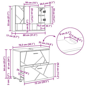 vidaXL Bathroom Furniture Set 4 pcs Sonoma Grey Plywood and Metal