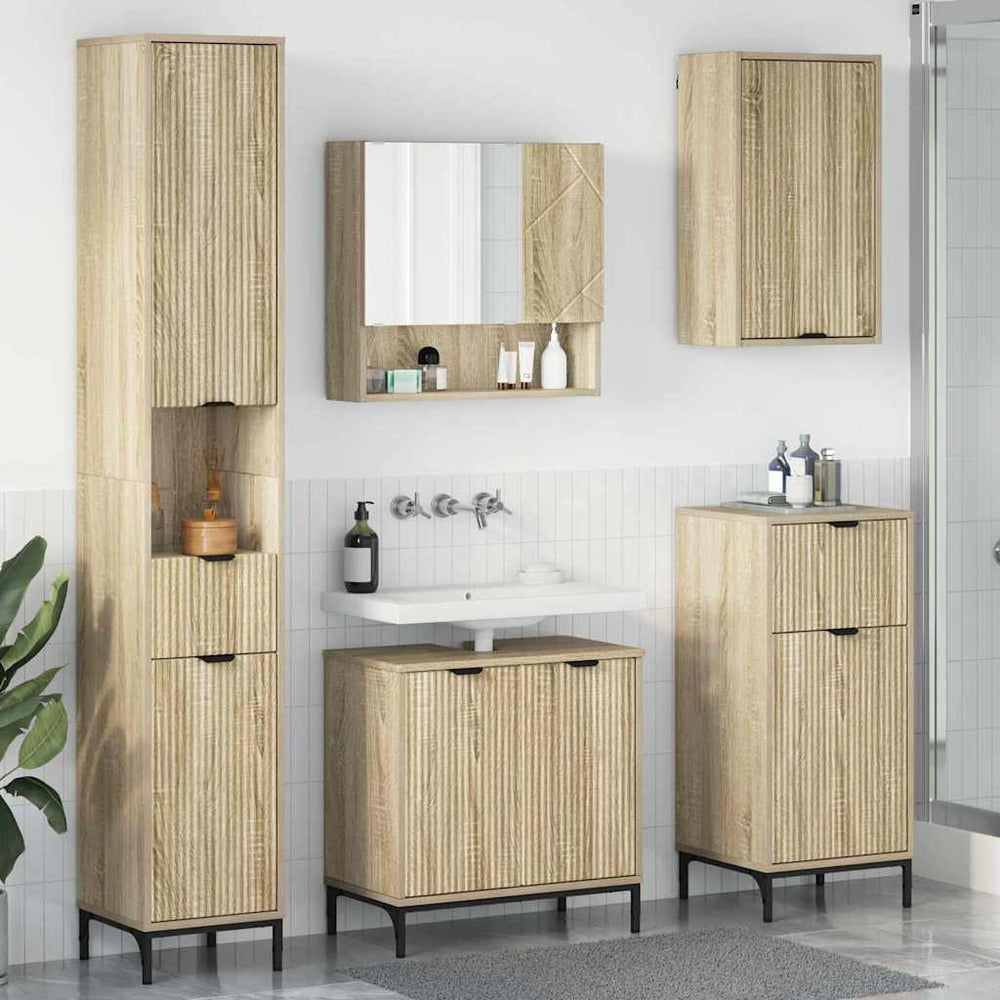 vidaXL Bathroom Furniture Set with Door Sonoma Oak Engineered Wood, Metal