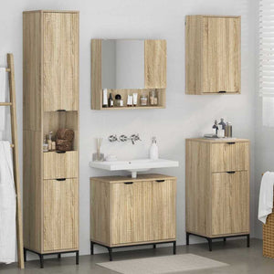 vidaXL Bathroom Furniture Set with Door Sonoma Oak Engineered Wood, Metal