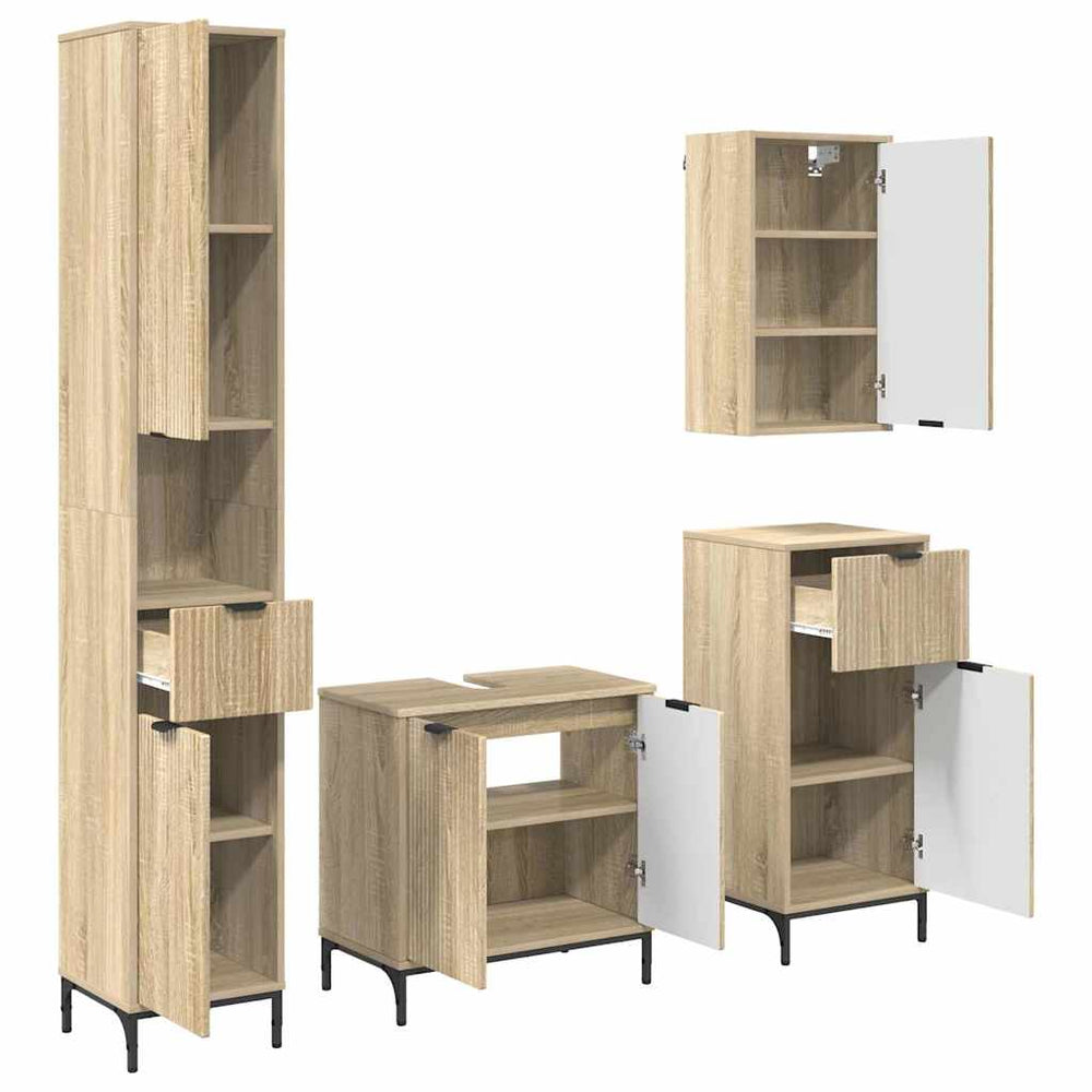 vidaXL Bathroom Furniture Set with Door Sonoma Oak Engineered Wood, Metal