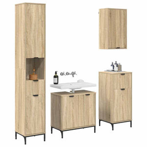 vidaXL Bathroom Furniture Set with Door Sonoma Oak Engineered Wood, Metal