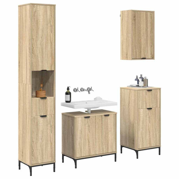 vidaXL Bathroom Furniture Set with Door Sonoma Oak Engineered Wood, Metal