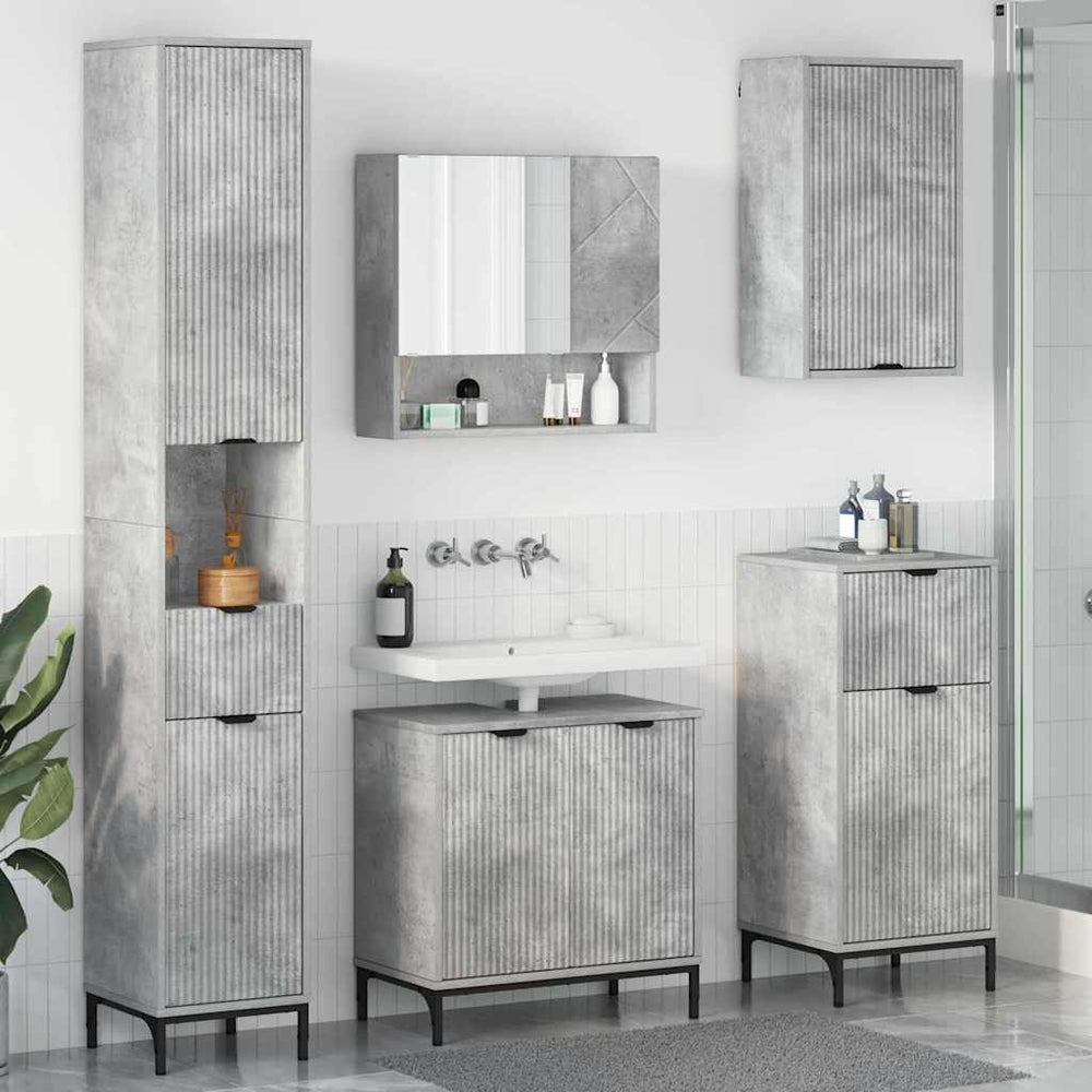 vidaXL Bathroom Furniture Set with Door Concrete Grey Engineered Wood, Metal