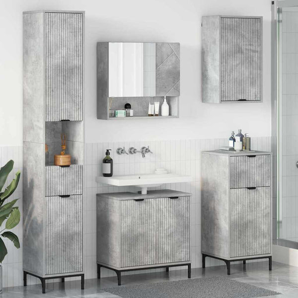 vidaXL Bathroom Furniture Set with Door Concrete Grey Engineered Wood, Metal