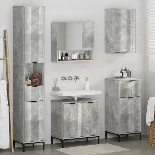 vidaXL Bathroom Furniture Set with Door Concrete Grey Engineered Wood, Metal