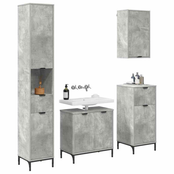 vidaXL Bathroom Furniture Set with Door Concrete Grey Engineered Wood, Metal
