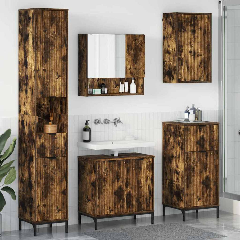 vidaXL Bathroom Furniture Set Smoked Oak Engineered Wood, Metal