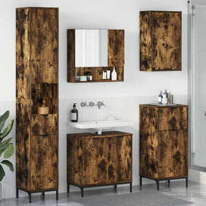 vidaXL Bathroom Furniture Set Smoked Oak Engineered Wood, Metal
