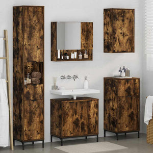 vidaXL Bathroom Furniture Set Smoked Oak Engineered Wood, Metal