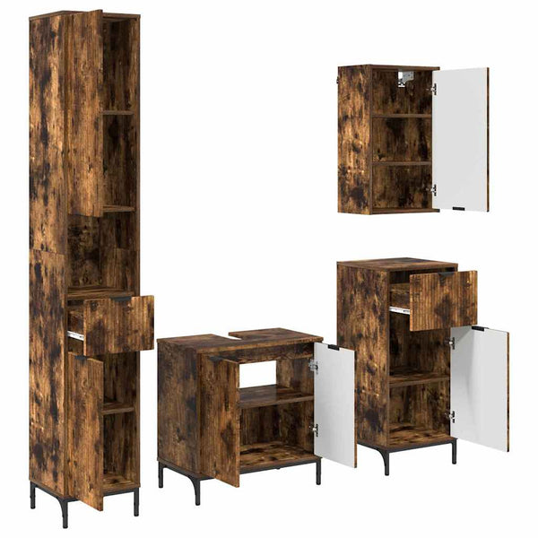 vidaXL Bathroom Furniture Set Smoked Oak Engineered Wood, Metal