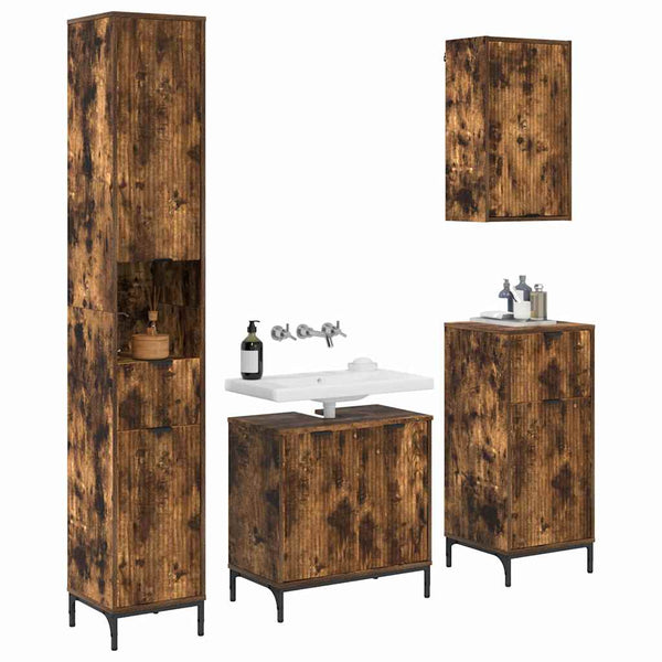 vidaXL Bathroom Furniture Set Smoked Oak Engineered Wood, Metal