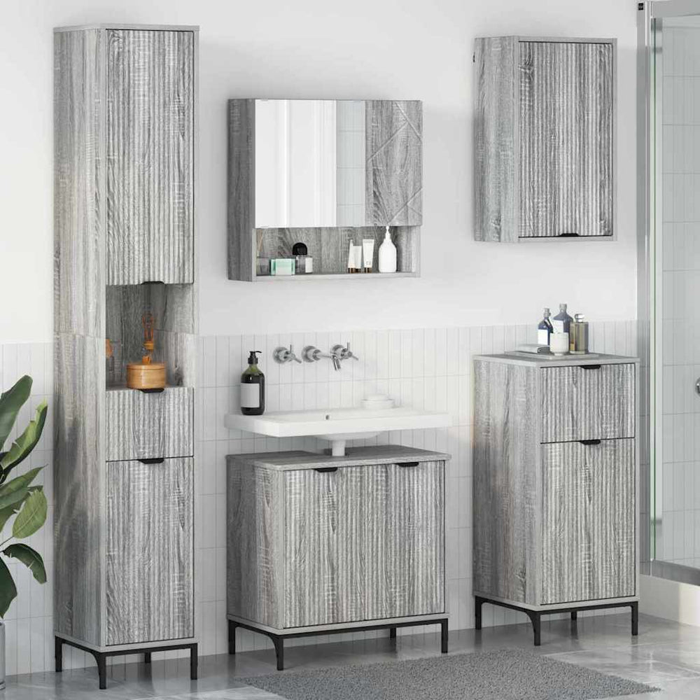 vidaXL Bathroom Furniture Set with Door Grey Sonoma Engineered Wood, Metal