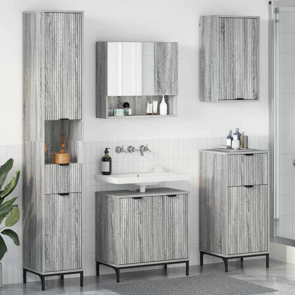 vidaXL Bathroom Furniture Set with Door Grey Sonoma Engineered Wood, Metal