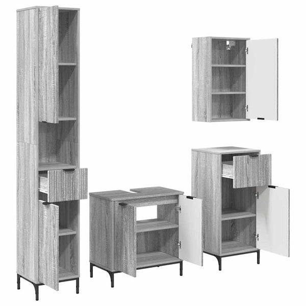 vidaXL Bathroom Furniture Set with Door Grey Sonoma Engineered Wood, Metal