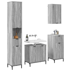vidaXL Bathroom Furniture Set with Door Grey Sonoma Engineered Wood, Metal