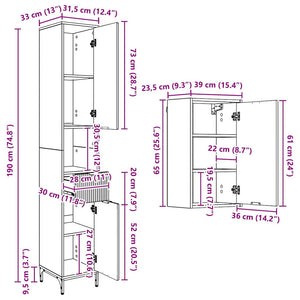 vidaXL Bathroom Furniture Set with Door Grey Sonoma Engineered Wood, Metal