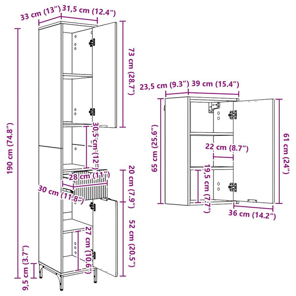 vidaXL Bathroom Furniture Set with Door Grey Sonoma Engineered Wood, Metal