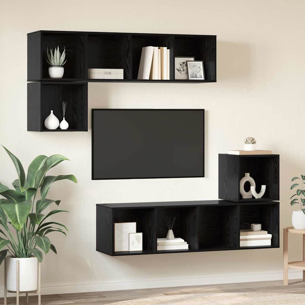 vidaXL TV Cabinet Set 4 pcs Black Oak Look Engineered Wood