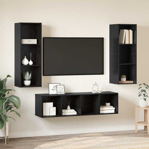 vidaXL TV Cabinet Set 3 pcs Black Oak Look Engineered Wood