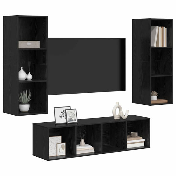 vidaXL TV Cabinet Set 3 pcs Black Oak Look Engineered Wood