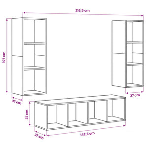 vidaXL TV Cabinet Set 3 pcs Black Oak Look Engineered Wood
