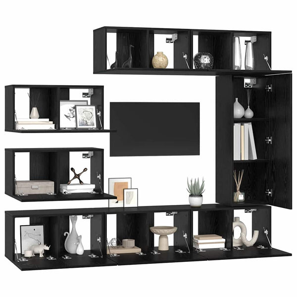 vidaXL TV Cabinet Set 8 pcs Black Oak Look Engineered Wood