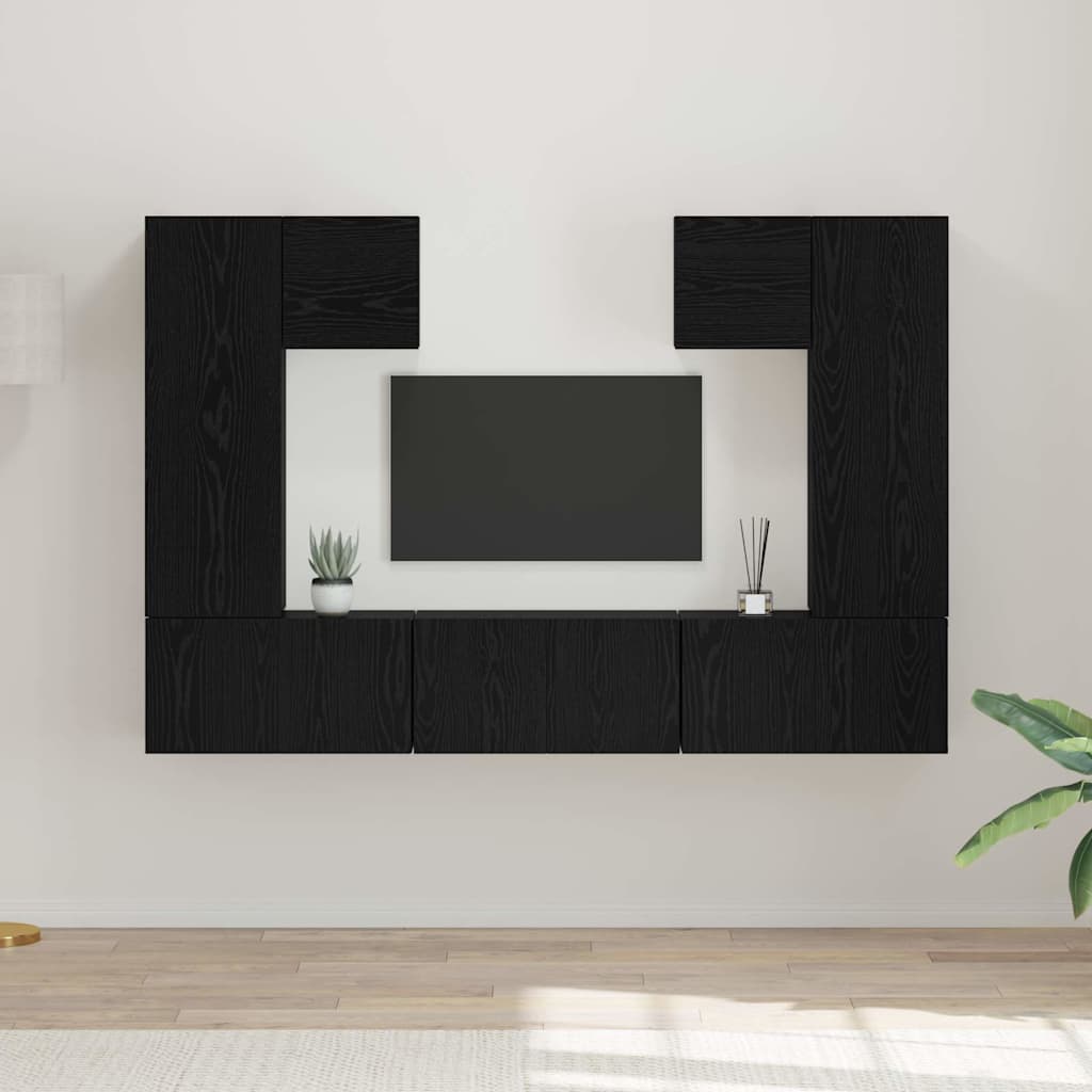vidaXL TV Cabinet Set 7 pcs Black Oak Look Engineered Wood