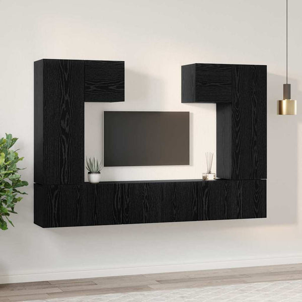 vidaXL TV Cabinet Set 7 pcs Black Oak Look Engineered Wood