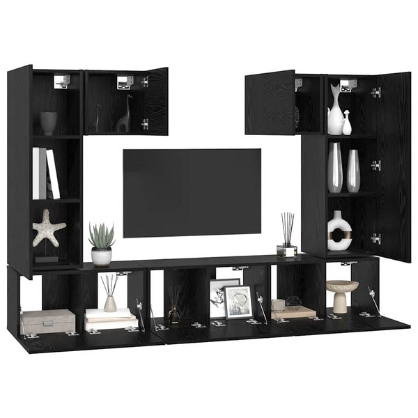 vidaXL TV Cabinet Set 7 pcs Black Oak Look Engineered Wood