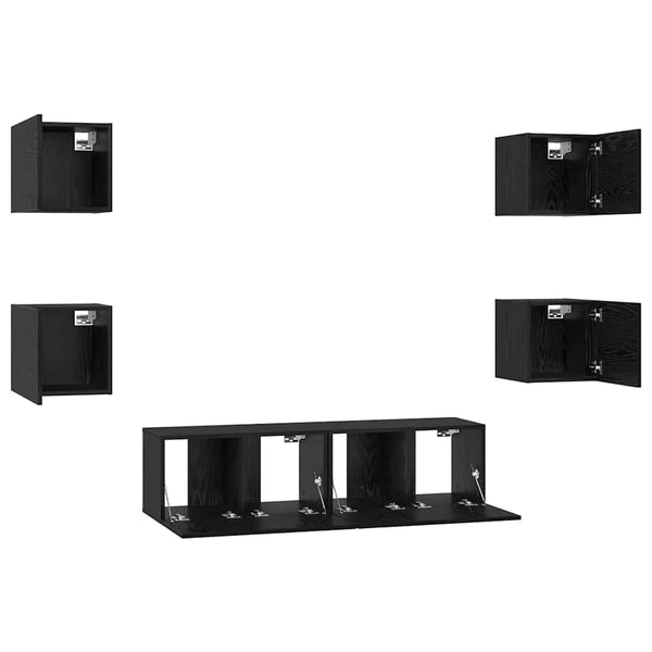 vidaXL TV Cabinet Set 6 pcs Black Oak Look Engineered Wood