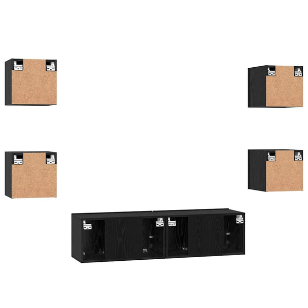 vidaXL TV Cabinet Set 6 pcs Black Oak Look Engineered Wood