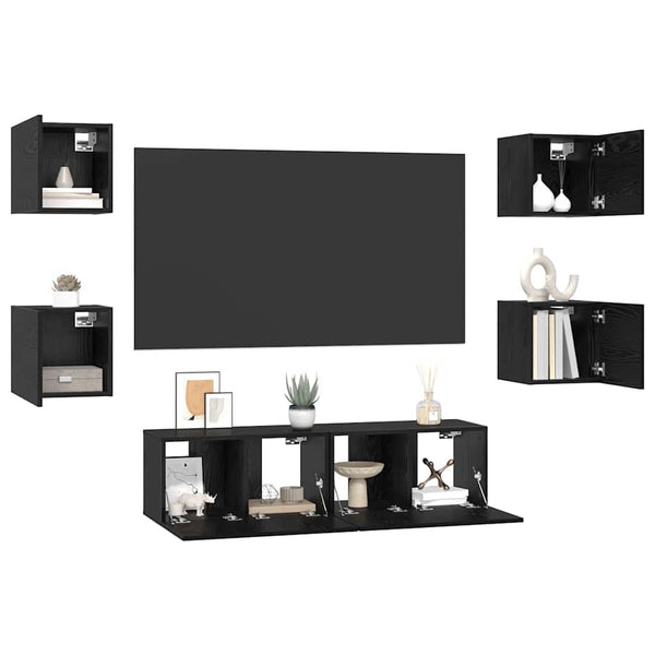 vidaXL TV Cabinet Set 6 pcs Black Oak Look Engineered Wood