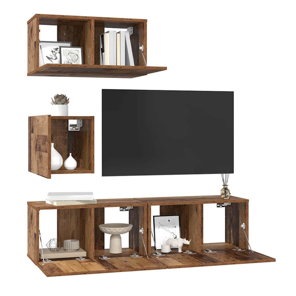 vidaXL TV Cabinet Set Wall-Mounted 4 pcs Reclaimed Wood Engineered Wood