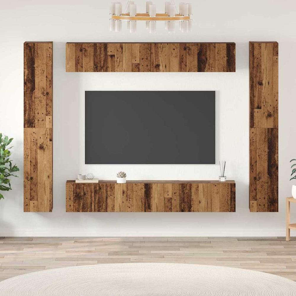 vidaXL TV Cabinet Set Wall Mounted 10 pcs Reclaimed Wood Engineered Wood