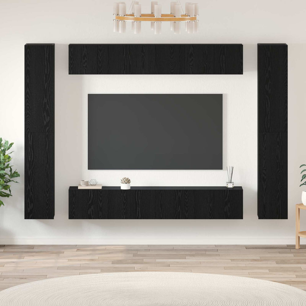 vidaXL TV Cabinet Set 10 pcs Black Oak Look Engineered Wood