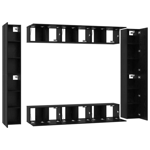 vidaXL TV Cabinet Set 10 pcs Black Oak Look Engineered Wood