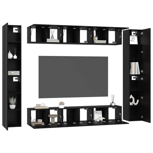 vidaXL TV Cabinet Set 10 pcs Black Oak Look Engineered Wood